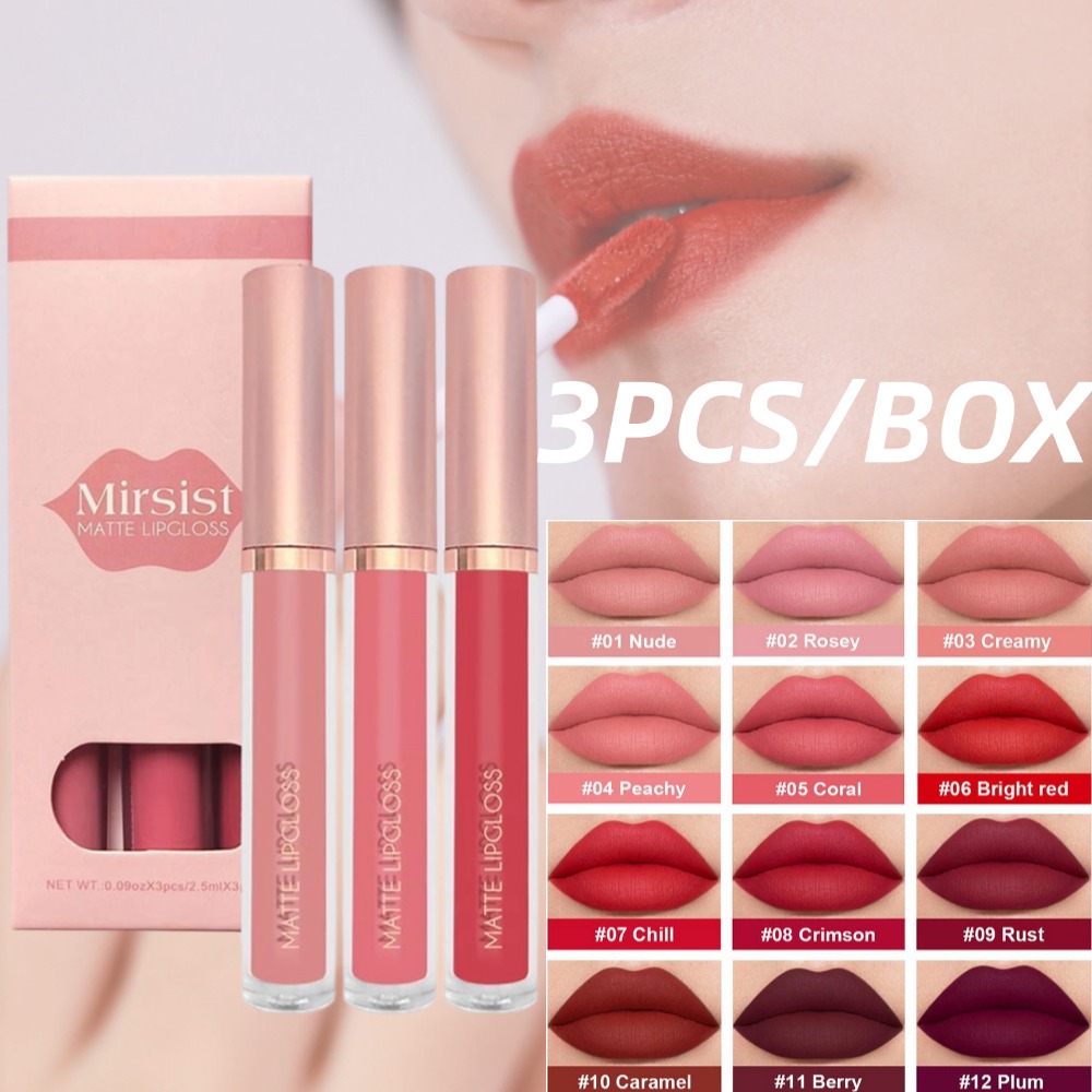 Matte Velvet Lip Tint Long Lasting - 3 pz/set Nude Lip Gloss Rossetto